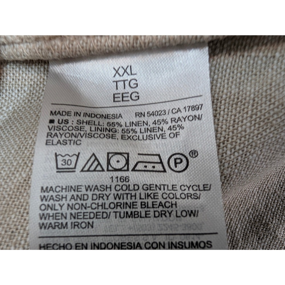 Old Navy Notch Neck Flax Linen Midi Dress Smocked Tan Flare Pleated Sz 2XL NWT - Picture 10 of 12